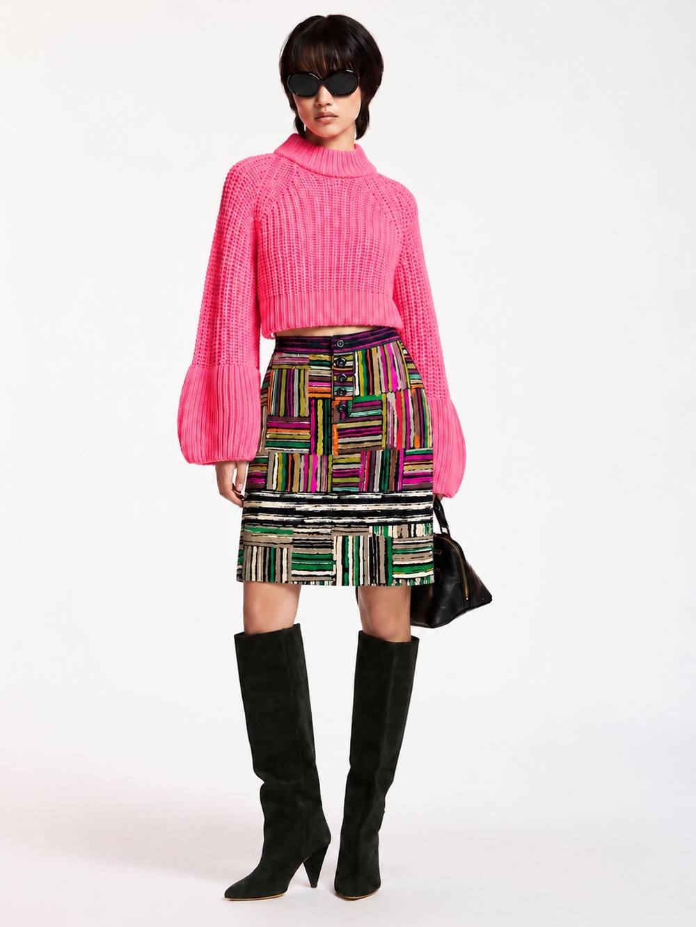 Anthropologie Odille Spectrum Map Velvet Skirt Multi-Color Striped Button Front